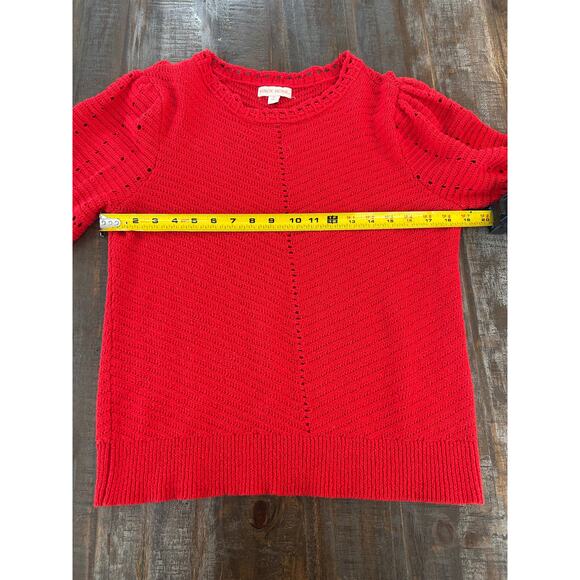 Puff Sleeve Sweater Womens Size M Pointelle Knit Grandma Core Romance Crochet - Picture 2 of 7